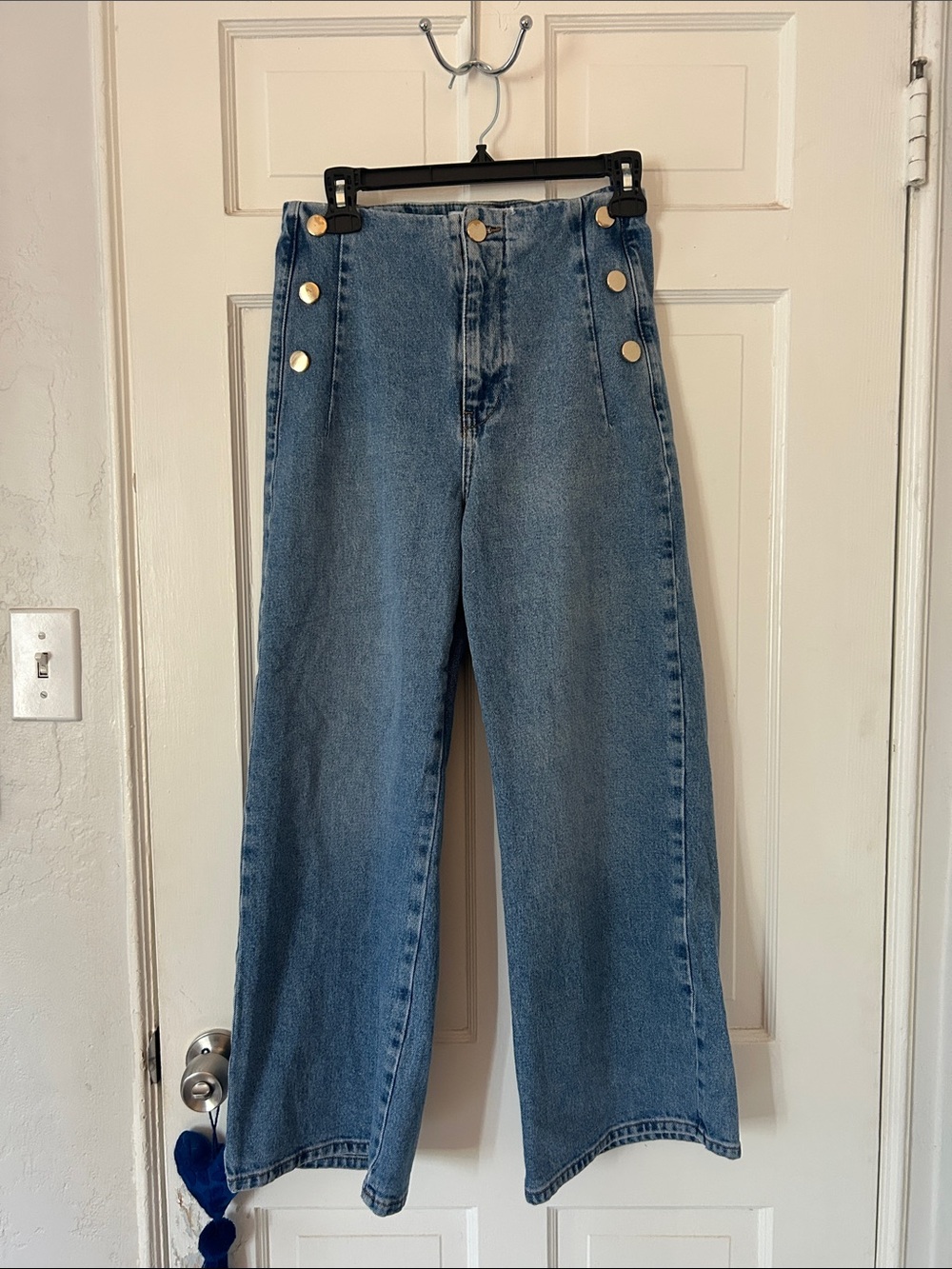 Zara Wide-Leg High-Waist Jeans with Gold Buttons